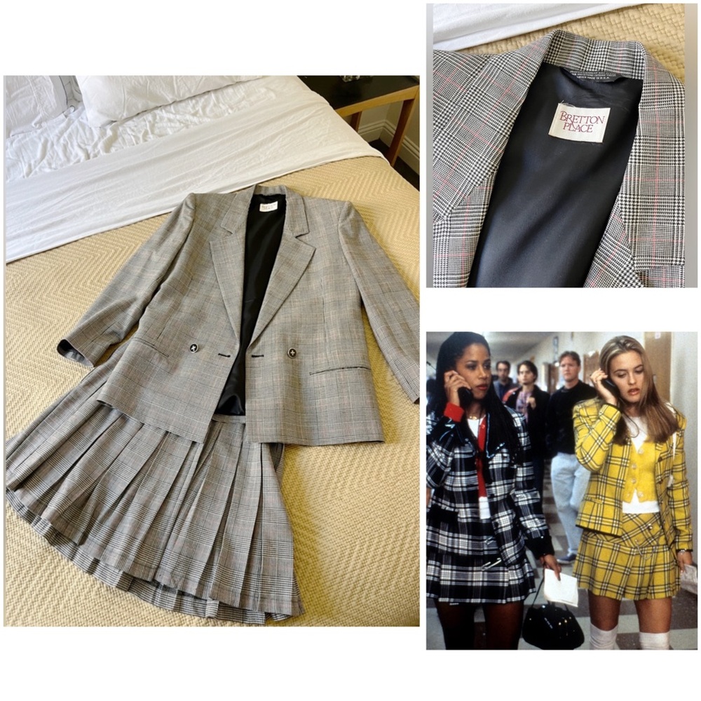 Breton Place 🎀 90s vintage plaid pleated mini skirt and blazer suit set